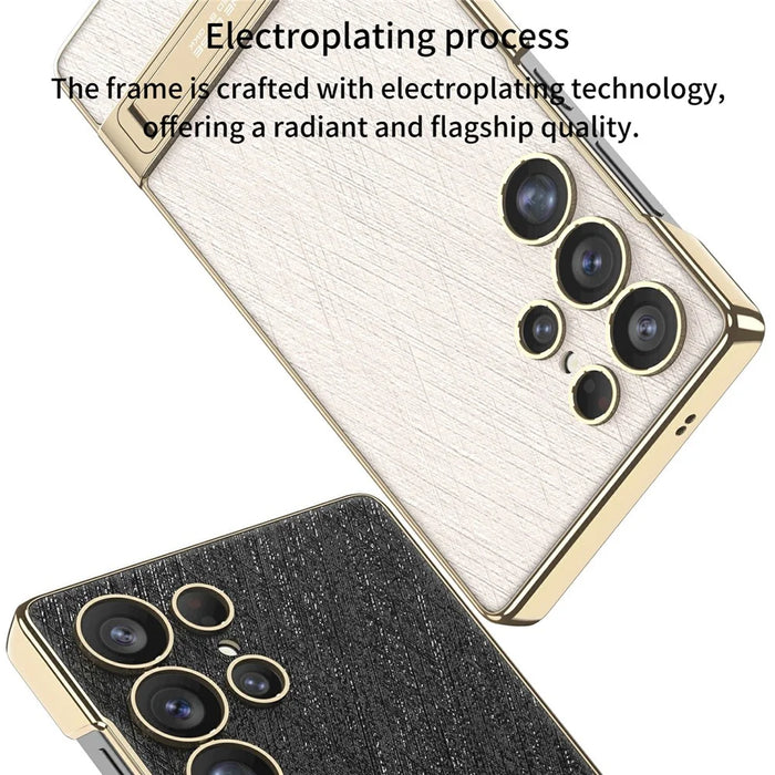 GKK For Samsung Galaxy S25 Ultra Case Electroplated PC + PU Phone Shell with Kickstand - Black - 3