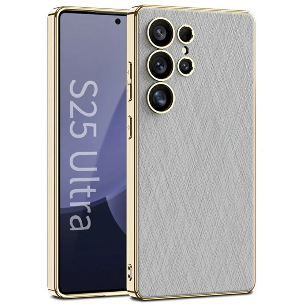 GKK For Samsung Galaxy S25 Ultra Case Electroplated PC + TPU + PU Phone Back Cover - Grey - 1