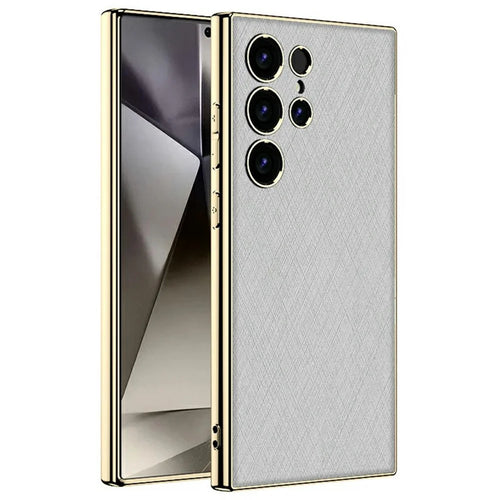 GKK For Samsung Galaxy S24 Ultra Case Electroplated PC + TPU + PU Phone Back Cover - Grey - 1