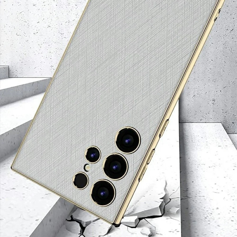 GKK For Samsung Galaxy S24 Ultra Case Electroplated PC + TPU + PU Phone Back Cover - Grey - 7