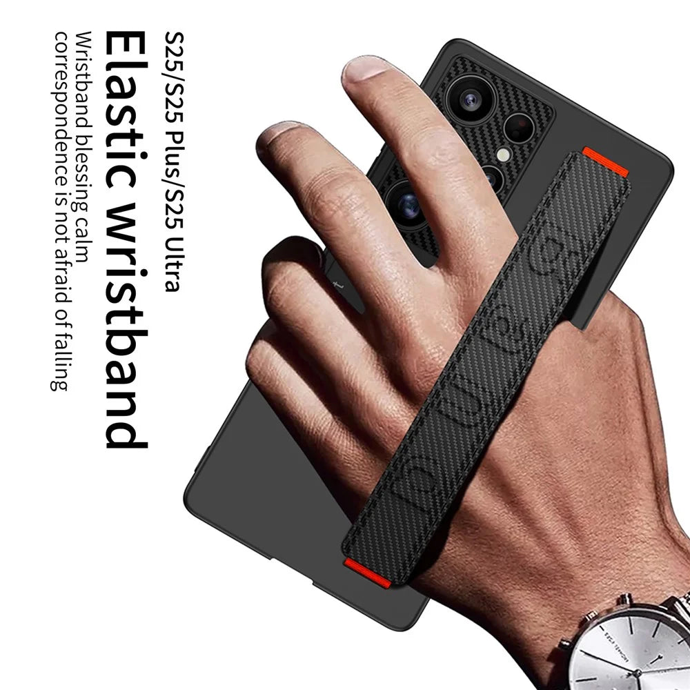 GKK For Samsung Galaxy S25 Ultra Case PC + TPU Kickstand Phone Back Cover with Wristband - Black - 2