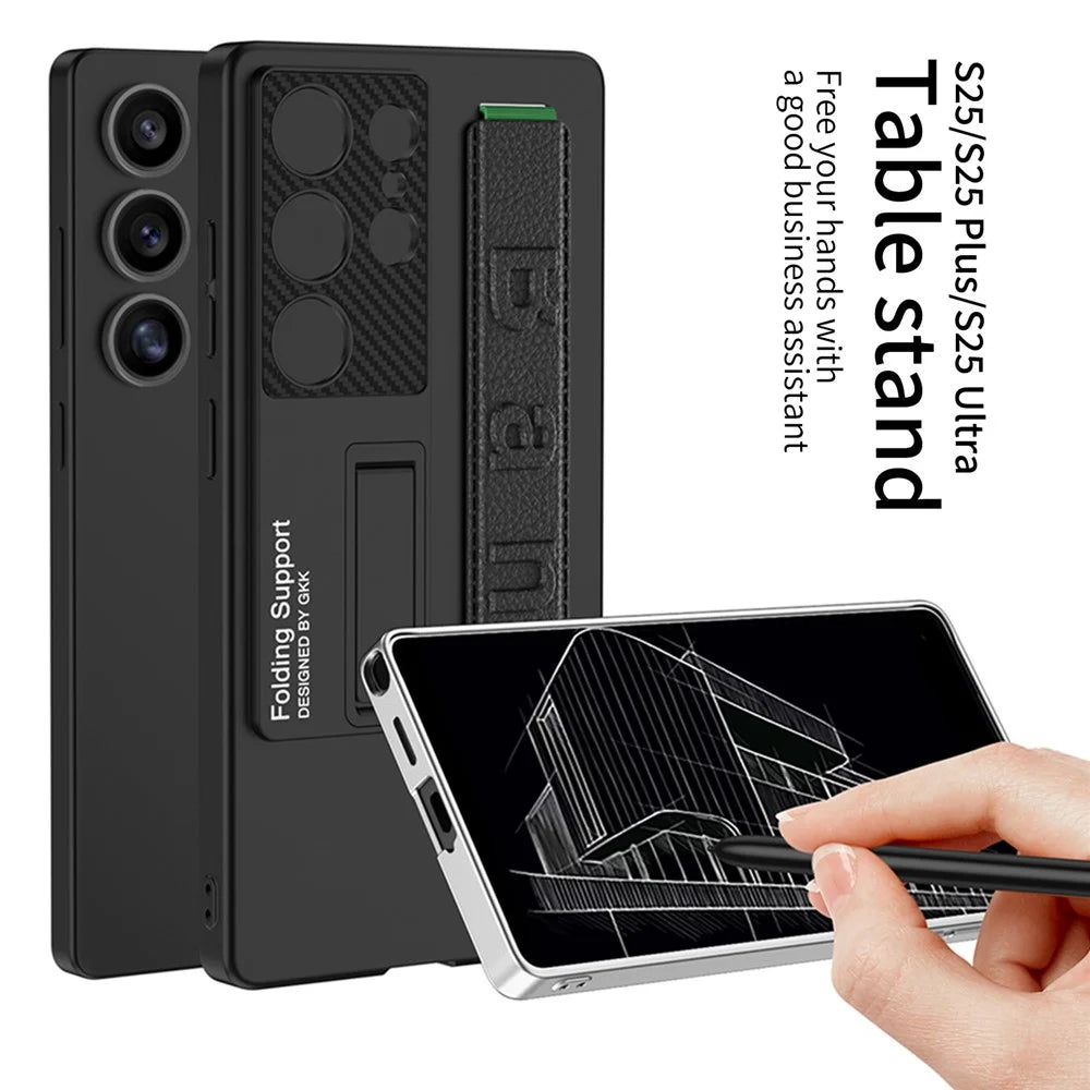 GKK For Samsung Galaxy S25 Ultra Case PC + TPU Kickstand Phone Back Cover with Wristband - Black - 3