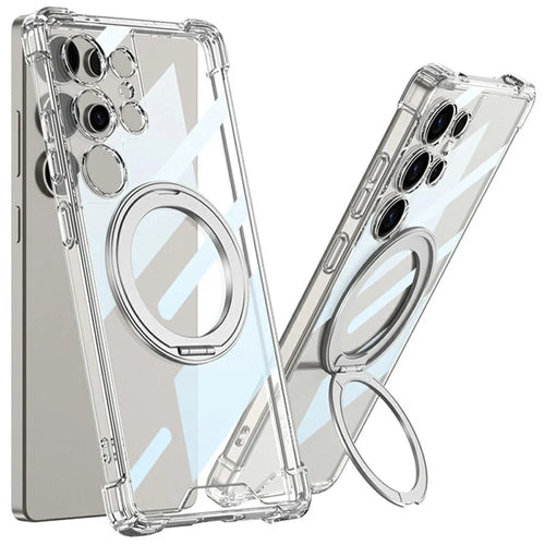 GKK For Samsung Galaxy S25 Ultra Magnetic Case Airbag Shockproof TPU + PC Kickstand Phone Back Cover - Transparent - 1