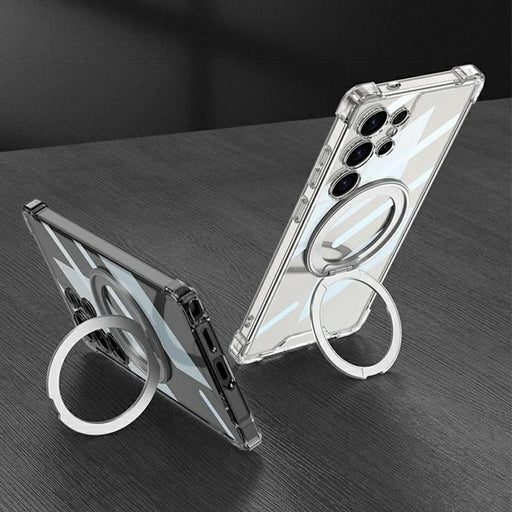 GKK For Samsung Galaxy S25 Ultra Magnetic Case Airbag Shockproof TPU + PC Kickstand Phone Back Cover - Transparent - 2