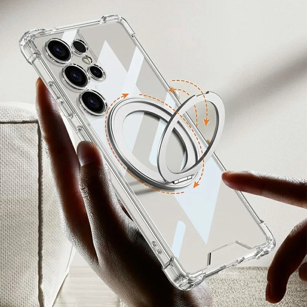 GKK For Samsung Galaxy S25 Ultra Magnetic Case Airbag Shockproof TPU + PC Kickstand Phone Back Cover - Transparent - 3
