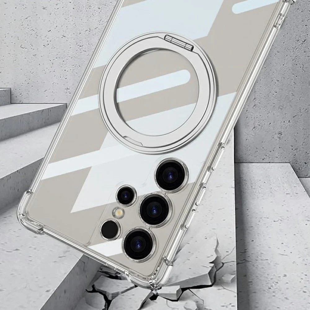 GKK For Samsung Galaxy S25 Ultra Magnetic Case Airbag Shockproof TPU + PC Kickstand Phone Back Cover - Transparent - 6