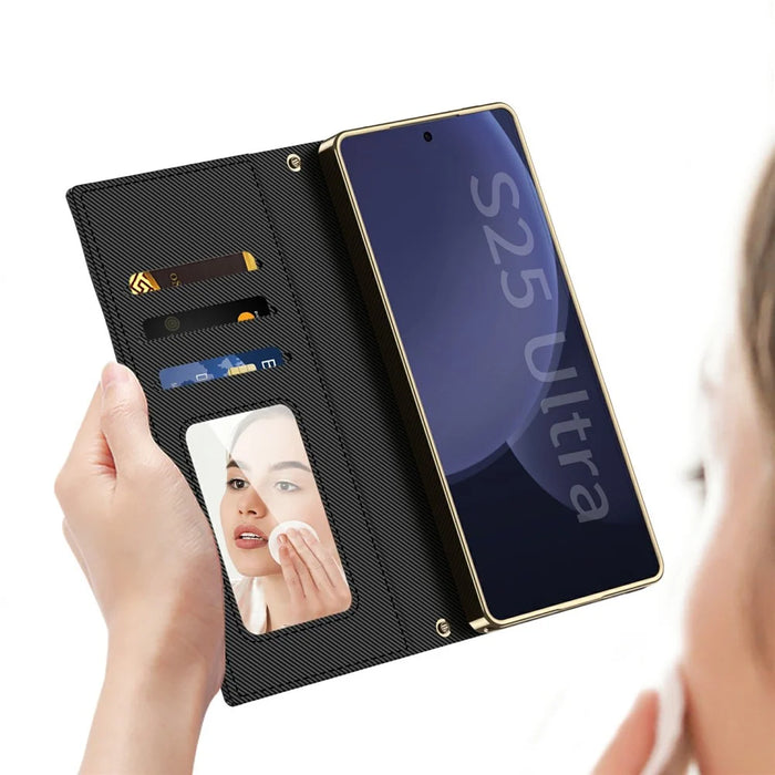 GKK For Samsung Galaxy S25 Ultra Case with Card Holder Mirror Electroplate Leather Flip Cover Rhombus Pattern - Black - 2