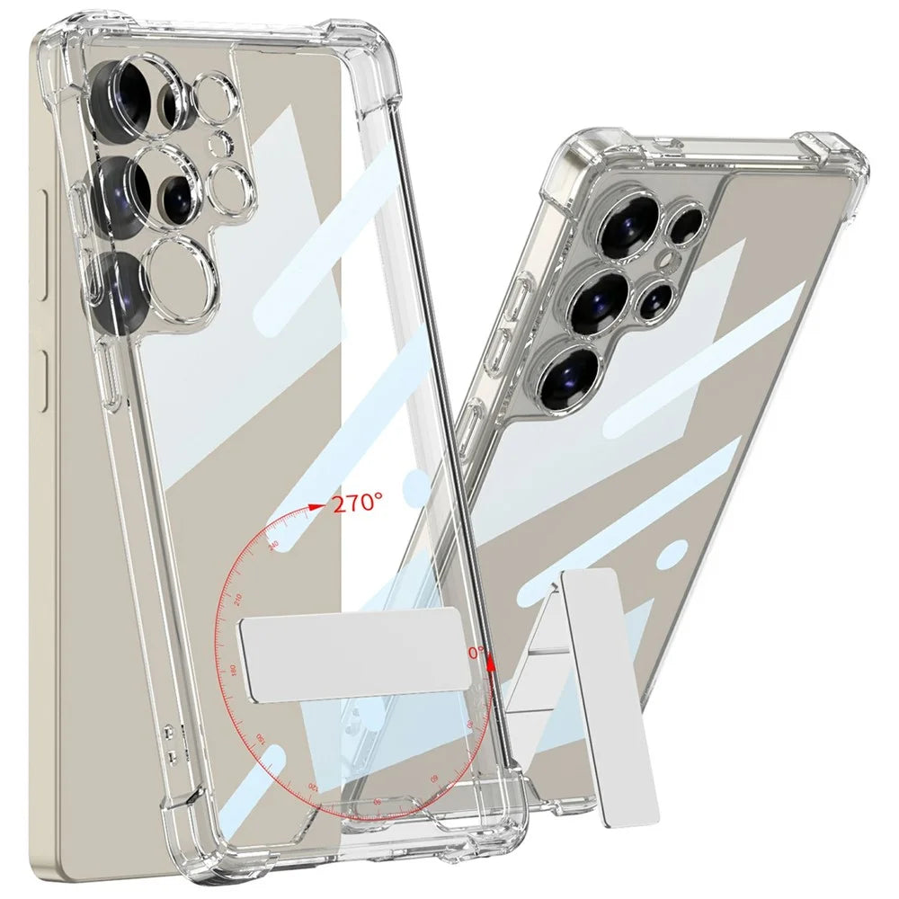GKK For Samsung Galaxy S25 Ultra Kickstand Case Air Cushion Shockproof TPU PC Phone Back Cover - Transparent - 1