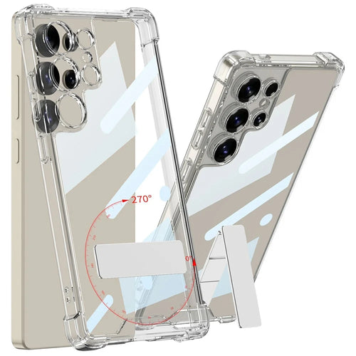 GKK For Samsung Galaxy S25 Ultra Kickstand Case Air Cushion Shockproof TPU PC Phone Back Cover - Transparent - 1