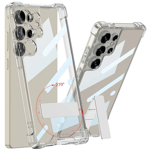 GKK For Samsung Galaxy S25 Ultra Kickstand Case Air Cushion Shockproof TPU PC Phone Back Cover - Transparent - 1