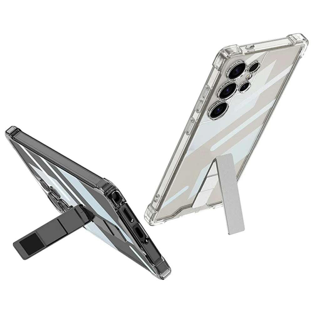 GKK For Samsung Galaxy S25 Ultra Kickstand Case Air Cushion Shockproof TPU PC Phone Back Cover - Transparent - 3