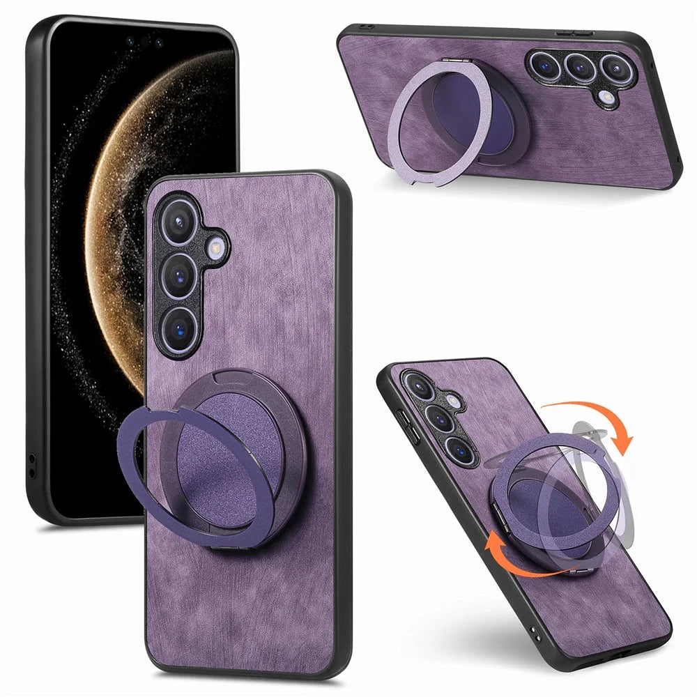 For Samsung Galaxy S24 / Galaxy S25 Phone Case with Rotating Kickstand Stress Relief Retro Leather Back Cover - Purple - 1