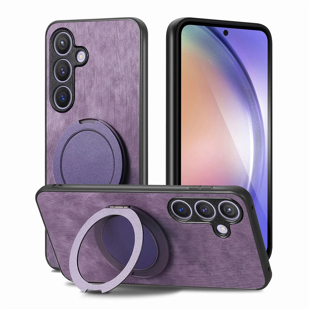 For Samsung Galaxy S24 / Galaxy S25 Phone Case with Rotating Kickstand Stress Relief Retro Leather Back Cover - Purple - 2
