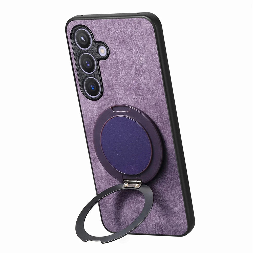 For Samsung Galaxy S24 / Galaxy S25 Phone Case with Rotating Kickstand Stress Relief Retro Leather Back Cover - Purple - 4