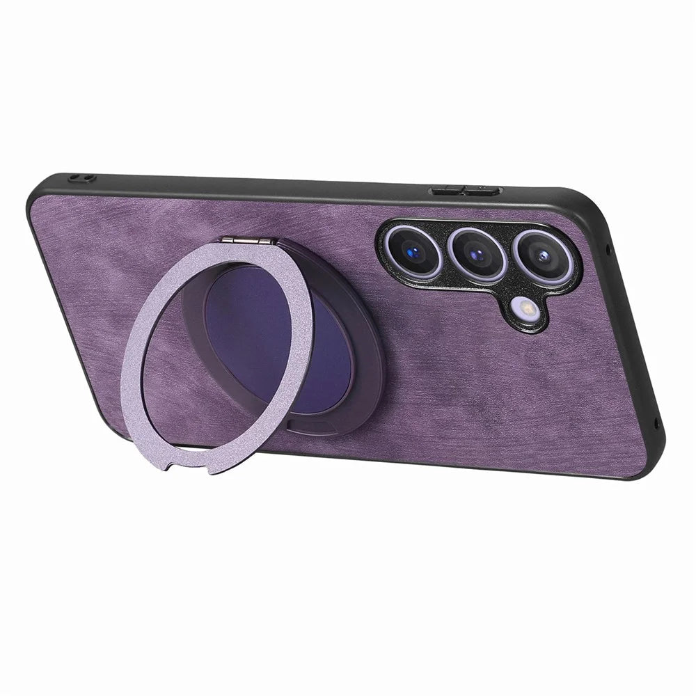 For Samsung Galaxy S24 / Galaxy S25 Phone Case with Rotating Kickstand Stress Relief Retro Leather Back Cover - Purple - 5