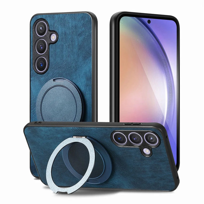 For Samsung Galaxy A35 5G Phone Case with Rotating Kickstand Stress Relief Retro Leather Back Cover - Blue - 2