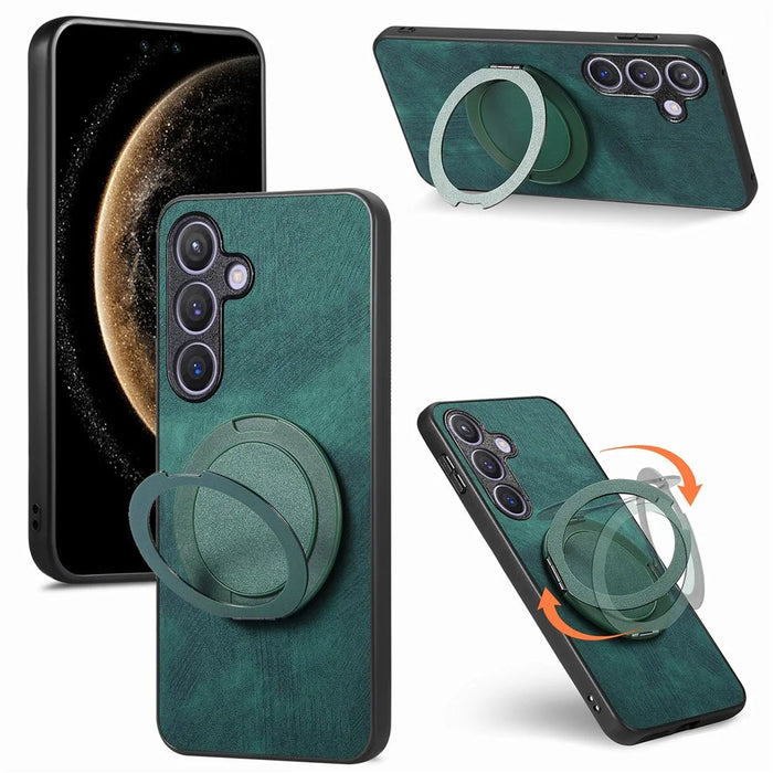 For Samsung Galaxy A55 5G Phone Case with Rotating Kickstand Stress Relief Retro Leather Back Cover - Green - 1
