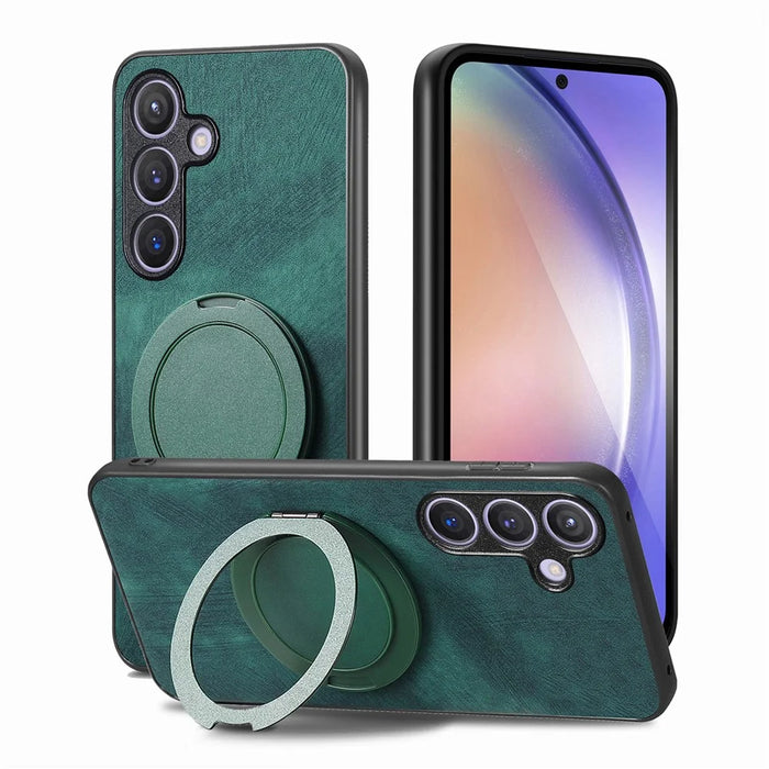 For Samsung Galaxy A55 5G Phone Case with Rotating Kickstand Stress Relief Retro Leather Back Cover - Green - 2