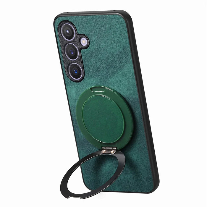 For Samsung Galaxy A55 5G Phone Case with Rotating Kickstand Stress Relief Retro Leather Back Cover - Green - 4