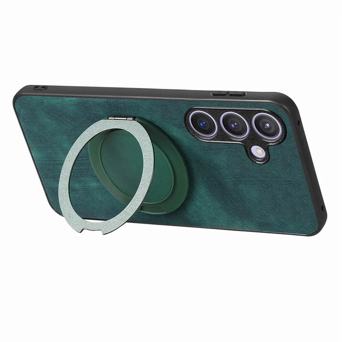 For Samsung Galaxy A55 5G Phone Case with Rotating Kickstand Stress Relief Retro Leather Back Cover - Green - 5