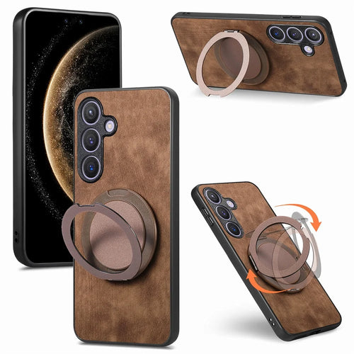 For Samsung Galaxy A36 5G Phone Case with Rotating Kickstand Stress Relief Retro Leather Back Cover - Brown - 1
