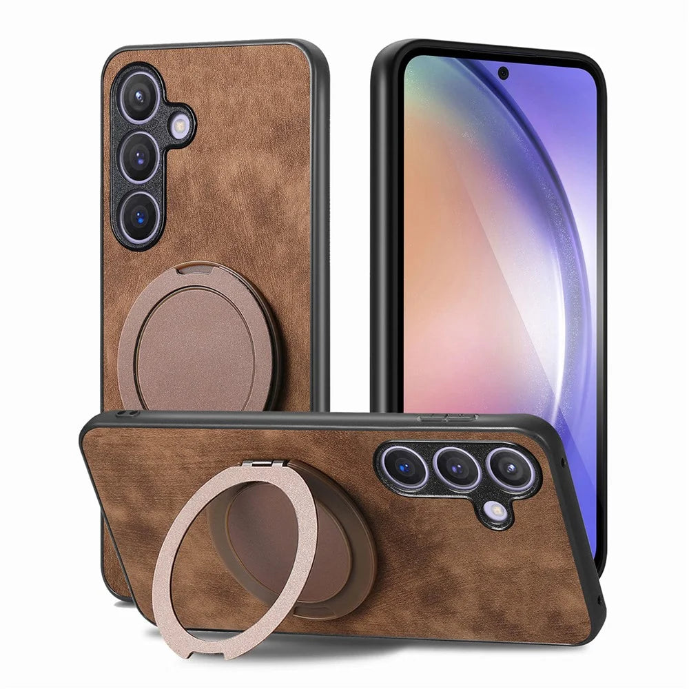 For Samsung Galaxy A36 5G Phone Case with Rotating Kickstand Stress Relief Retro Leather Back Cover - Brown - 2