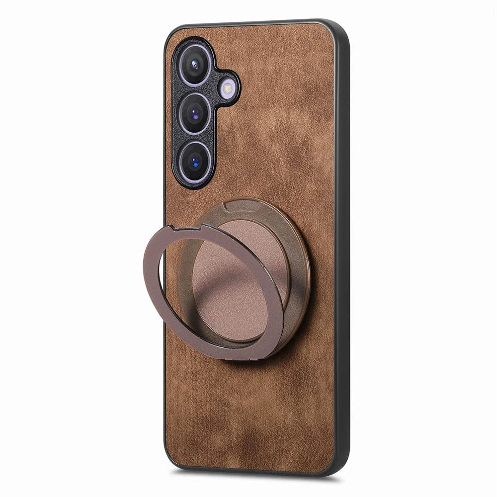 For Samsung Galaxy A36 5G Phone Case with Rotating Kickstand Stress Relief Retro Leather Back Cover - Brown - 3