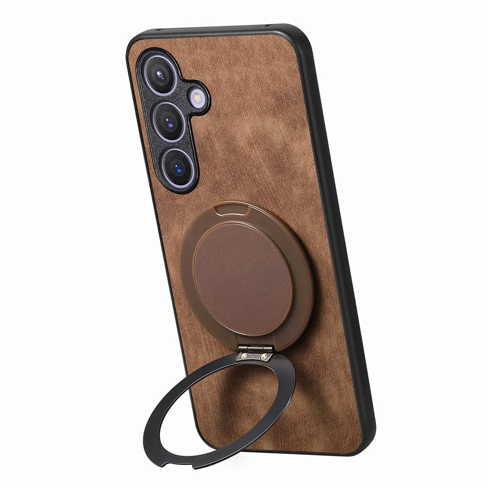 For Samsung Galaxy A36 5G Phone Case with Rotating Kickstand Stress Relief Retro Leather Back Cover - Brown - 4