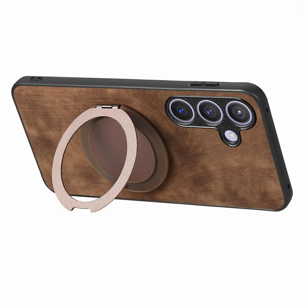 For Samsung Galaxy A36 5G Phone Case with Rotating Kickstand Stress Relief Retro Leather Back Cover - Brown - 5