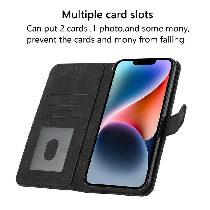 For iPhone 14 Plus Phone Case with Strap Imprint PU Leather Wallet Stand Cover - Black - 2
