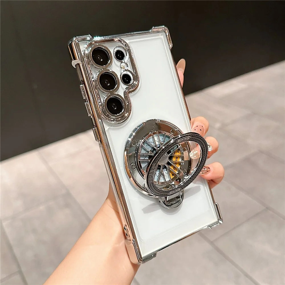 For Samsung Galaxy S24 Ultra Phone Case Gyroscope Kickstand Electroplating TPU PC Mobile Cover - Silver - 1