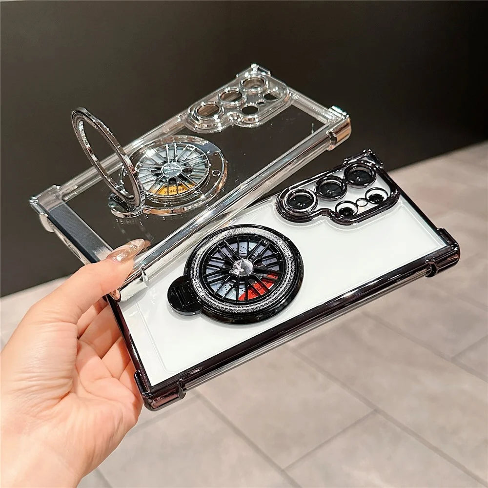 For Samsung Galaxy S24 Ultra Phone Case Gyroscope Kickstand Electroplating TPU PC Mobile Cover - Silver - 6