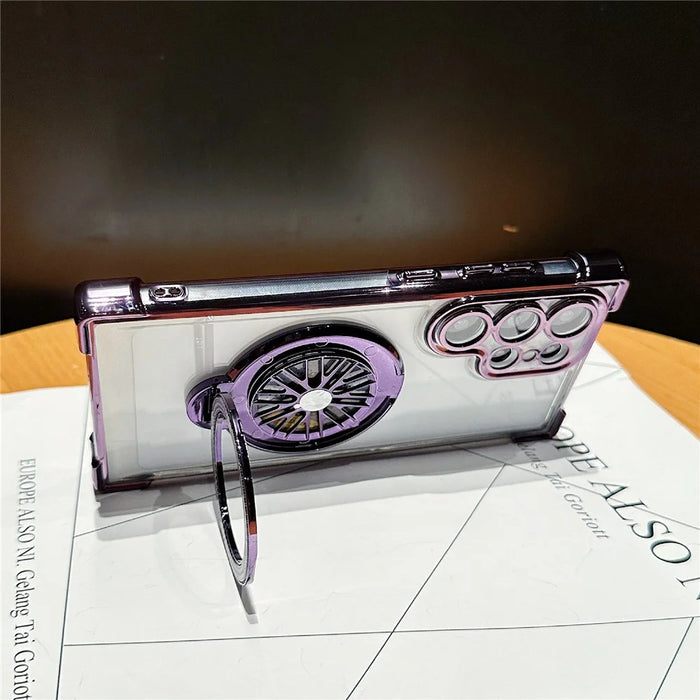 For Samsung Galaxy S23 Ultra Phone Case Gyroscope Kickstand Electroplating TPU PC Mobile Cover - Black - 4