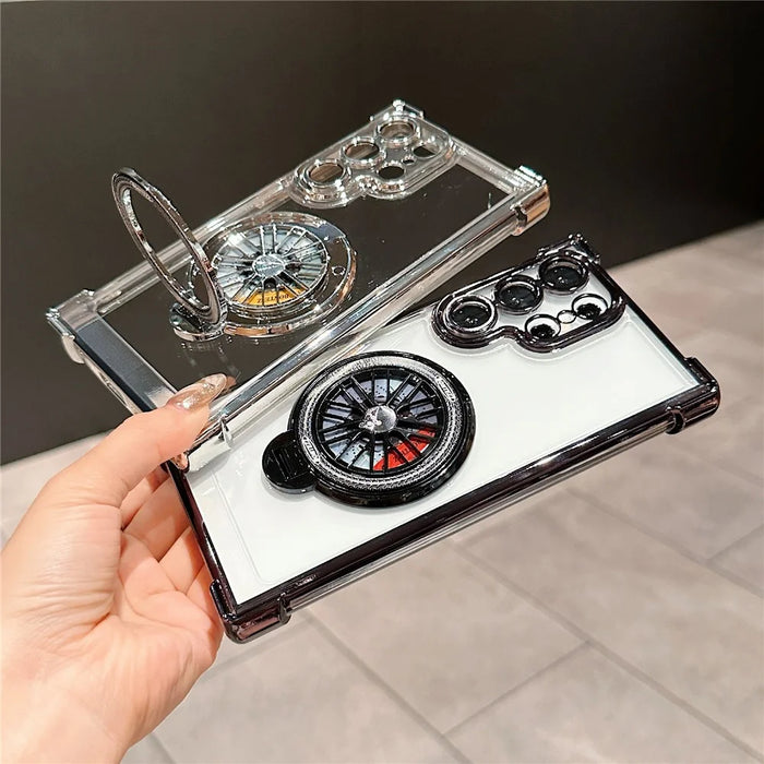 For Samsung Galaxy S23 Ultra Phone Case Gyroscope Kickstand Electroplating TPU PC Mobile Cover - Black - 6