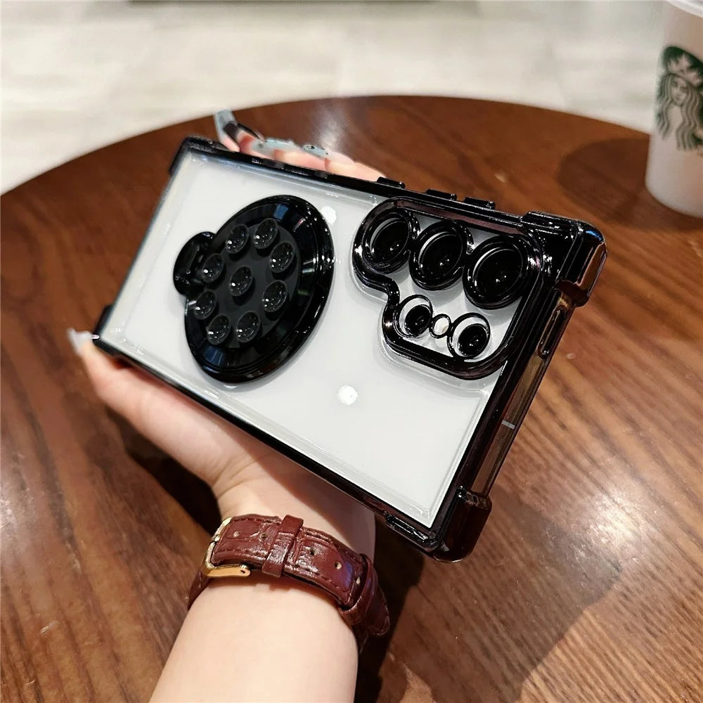 For Samsung Galaxy S23 Ultra Magnetic Case Suction Cup Kickstand PC Phone Cover with Four Corner Airbag - Black - 2
