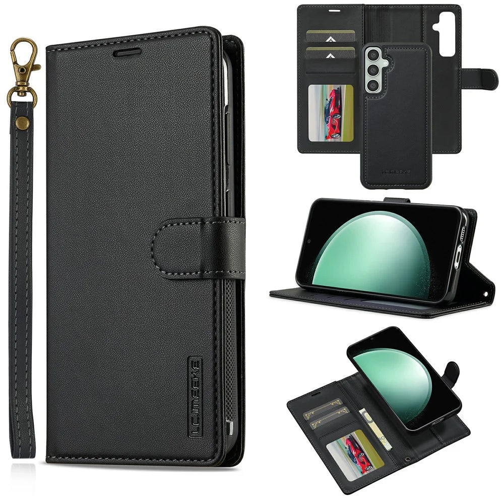 LC.IMEEKE L2 Series for Samsung Galaxy A56 5G Case PU Leather Wallet Detachable Magnetic Phone Cover - Black - 1