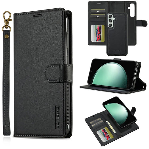 LC.IMEEKE L2 Series for Samsung Galaxy A56 5G Case PU Leather Wallet Detachable Magnetic Phone Cover - Black - 1