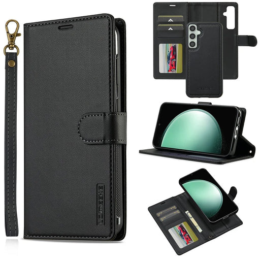 LC.IMEEKE L2 Series for Samsung Galaxy A56 5G Case PU Leather Wallet Detachable Magnetic Phone Cover - Black - 1