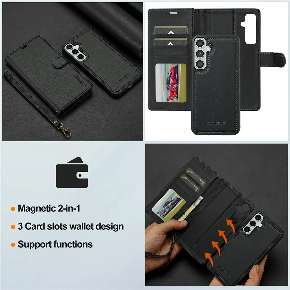 LC.IMEEKE L2 Series for Samsung Galaxy A56 5G Case PU Leather Wallet Detachable Magnetic Phone Cover - Black - 7