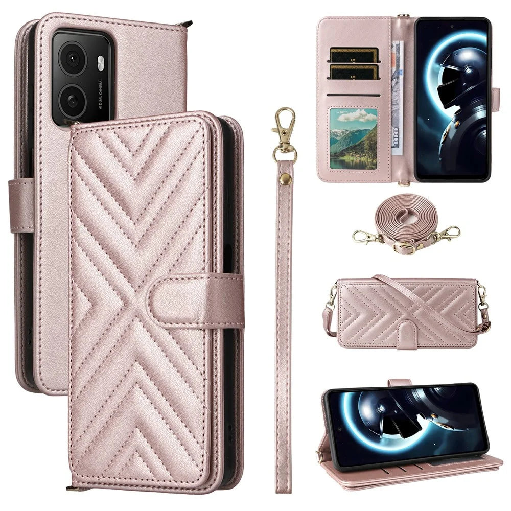 Wallet Phone Case for HMD Pulse Pro / Pulse+ / Pulse Leather Phone Cover with Shoulder / Wrist Strap - Pink - 1