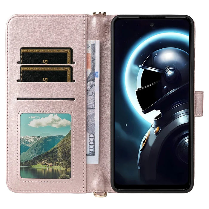 Wallet Phone Case for HMD Pulse Pro / Pulse+ / Pulse Leather Phone Cover with Shoulder / Wrist Strap - Pink - 4