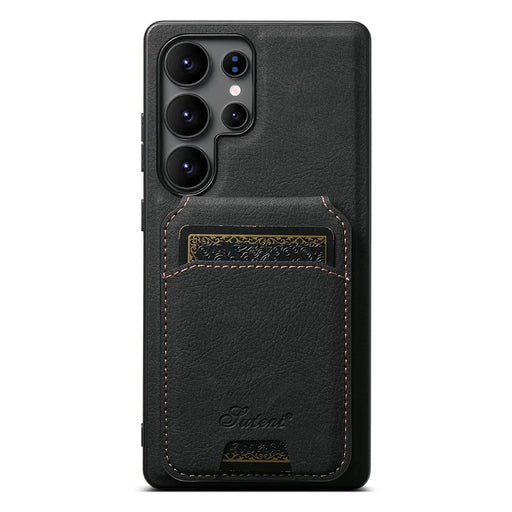 SUTENI H16 For Samsung Galaxy S25 Ultra Magnetic Case Kickstand Phone Cover Detachable Card Holder - Black - 1