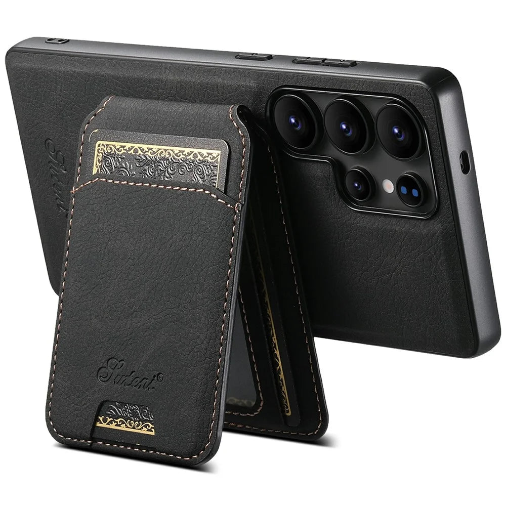 SUTENI H16 For Samsung Galaxy S25 Ultra Magnetic Case Kickstand Phone Cover Detachable Card Holder - Black - 3