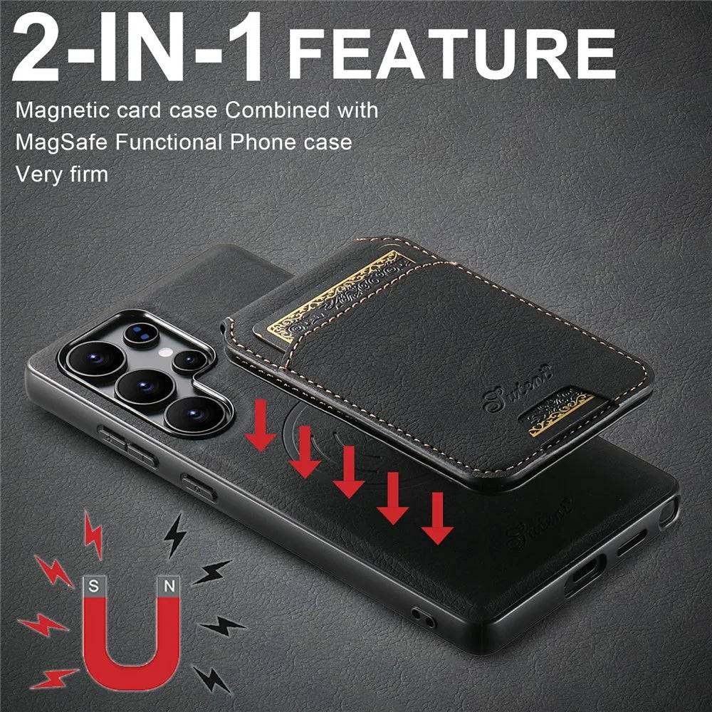 SUTENI H16 For Samsung Galaxy S25 Ultra Magnetic Case Kickstand Phone Cover Detachable Card Holder - Black - 5
