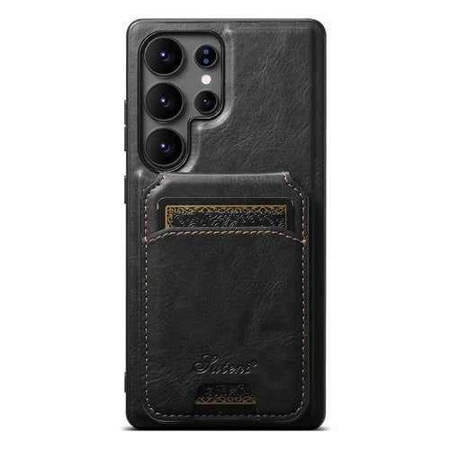 SUTENI H15 For Samsung Galaxy S25 Ultra Magnetic Case Detachable Card Holder Phone Cover - Black - 1