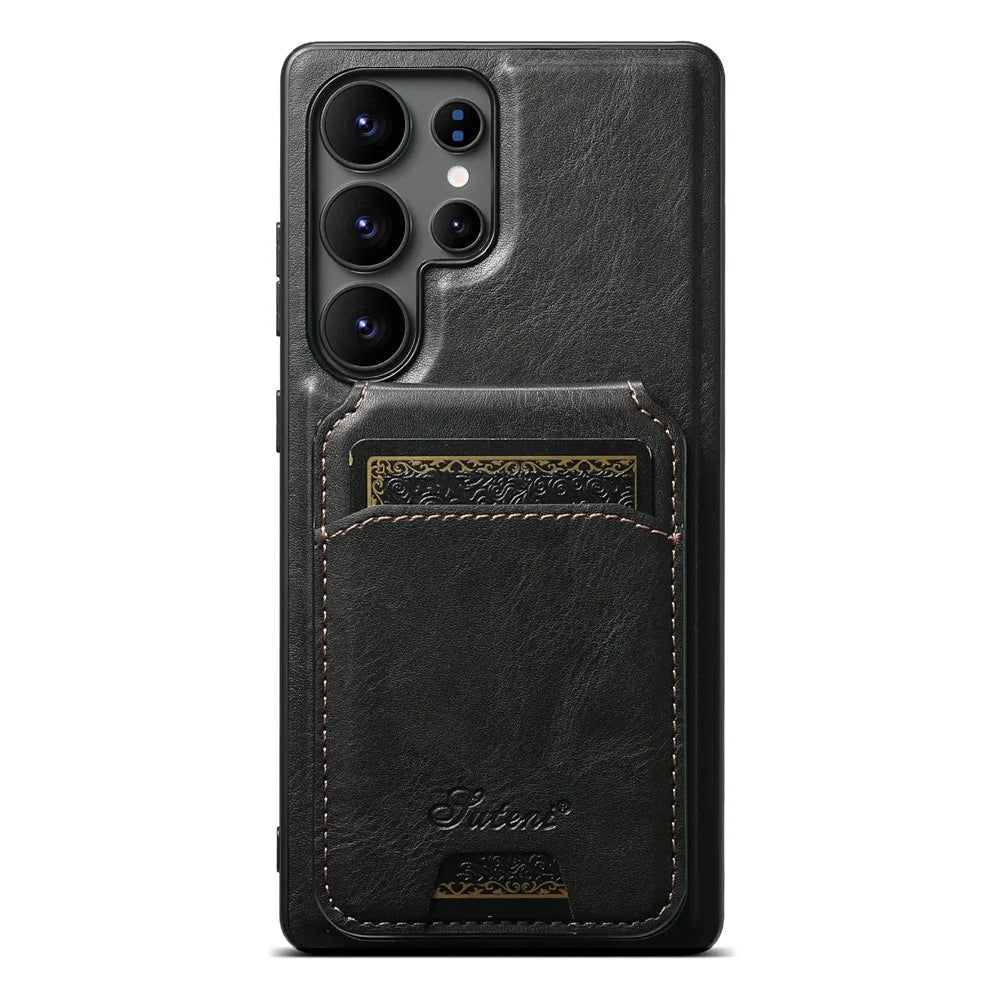 SUTENI H15 For Samsung Galaxy S25 Ultra Magnetic Case Detachable Card Holder Phone Cover - Black - 1