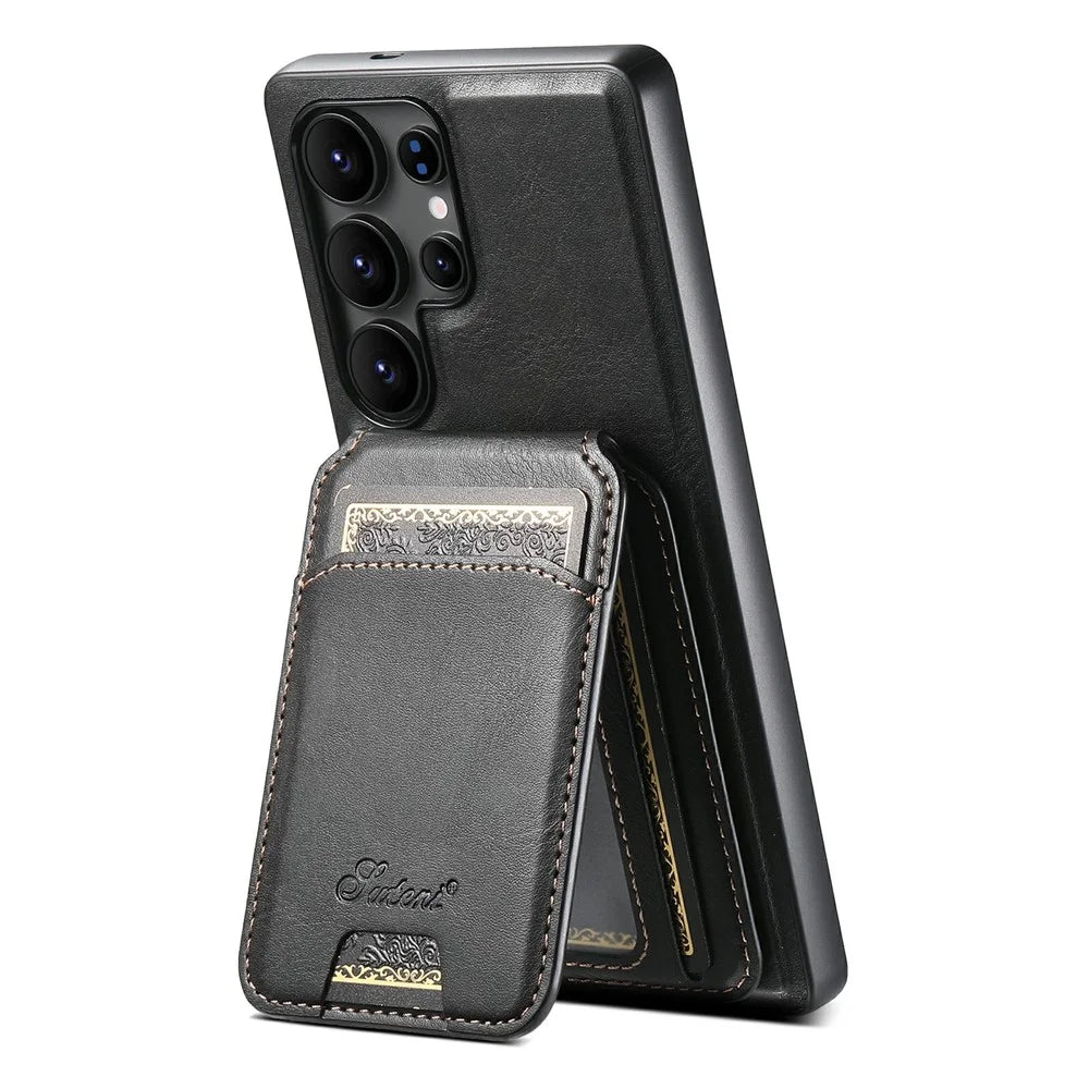 SUTENI H15 For Samsung Galaxy S25 Ultra Magnetic Case Detachable Card Holder Phone Cover - Black - 2