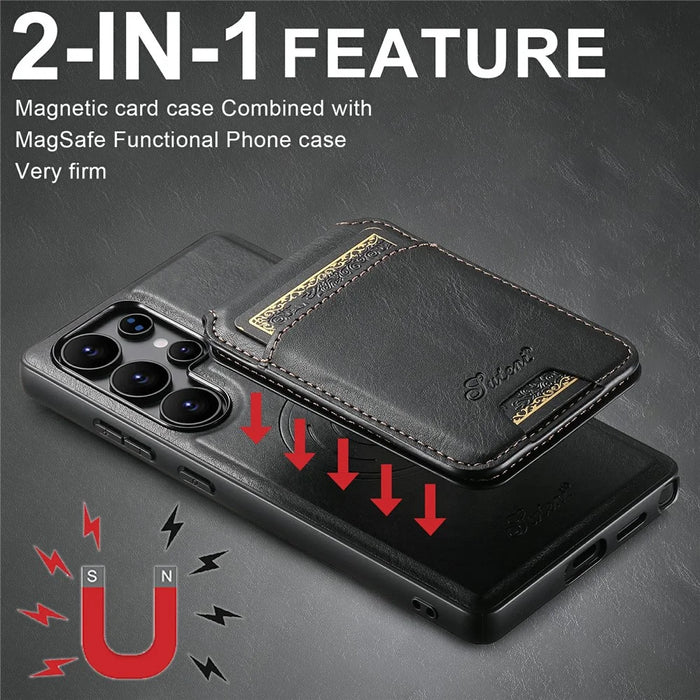 SUTENI H15 For Samsung Galaxy S25 Ultra Magnetic Case Detachable Card Holder Phone Cover - Black - 5