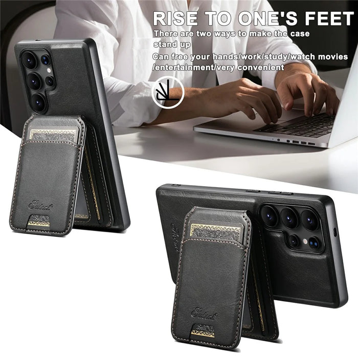 SUTENI H15 For Samsung Galaxy S25 Ultra Magnetic Case Detachable Card Holder Phone Cover - Black - 6
