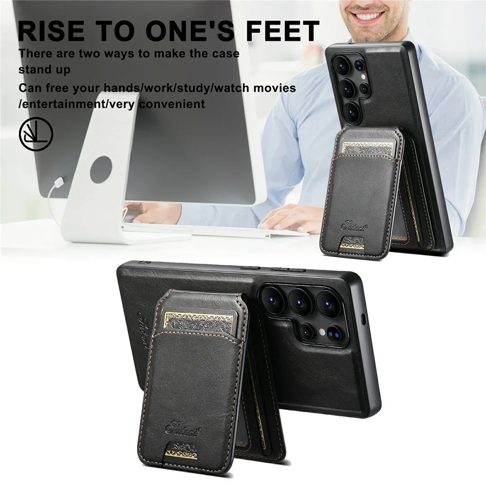 SUTENI H15 For Samsung Galaxy S25 Ultra Magnetic Case Detachable Card Holder Phone Cover - Black - 7